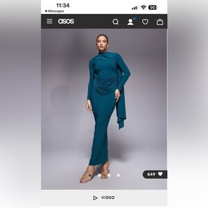 ASOS DESIGN long sleeve draped maxi dress in teal